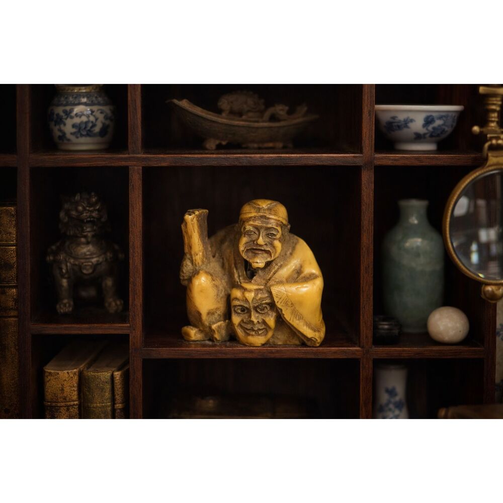 Vintage Asian Netsuke Style Double Face Elder Miniature 1.5"